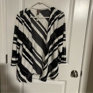 Easywear By Chicos Women’s 2 (M) Black And White Open Front Top